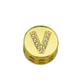 Macro view of gold round pendant with letter V and inlaid stones for DIY jewelry - Style V / Pendant Only (Without Chain)