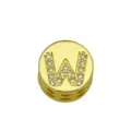 Detailed macro view of a gold-plated round jewelry charm featuring the letter W in crystals - Style W / Pendant Only (Without Chain)