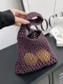 Frühling Damen Handgemachte Gewebte Baumwollseil Handtasche Einfarbig Strand Netztasche - Lila