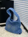 Blaues handgeknüpftes hohles Baumwollseil Handtasche lässige einfarbige Strand Urlaub Tasche - Blau