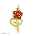 Vergoldeter 13x31mm roter Emaile Rose Herz Anhänger Halskette Zubehör Modeschmuck - Durchbrochenes Herz Rote Rose Anhänger (DN260524-K) / Nur Anhänger (Ohne Kette)