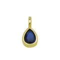 Gedetailleerde close-up van een druppelvormige blauwe zirkoniumhanger in koperverguld. - Hanger Zonder Ketting (Blauw Zirconia Traan)