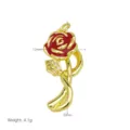 Nahaufnahme des eleganten roten Emailleschmucks mit goldenem Stiel und funkelndem Kristallblatt. - Roter Lack Strass Rose Anhänger (DN260524-N) / Nur Anhänger (Ohne Kette)