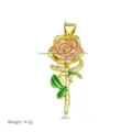 Vergoldeter Rosen Anhänger Halskette Zubehör mit rosa Emaillierung und funkelnden Kristallsteinen. - Rosa und Grüne Emaille Strass Rose Anhänger (DN260524-O) / Nur Anhänger (Ohne Kette)