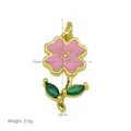 Vergoldeter botanischer Blumen Halsketten Anhänger Zubehör, elegantes Romantikgeschenk. - Rosa Vierblättrige Blume Mit Grünen Blättern Anhänger (DN260524-Q) / Nur Anhänger (Ohne Kette)