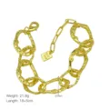 Chunky gold plated irregular link bracelet, fashion statement jewelry for women daily wear. - Rectangular Link Good Luck Tag Style (DB260502-B)