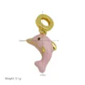 Ciondolo delfino rosa dorato, vista dettagliata con dimensione 16mm e peso 5.1g. - Ciondolo Solo (Senza Catena) (DN260518-E)