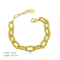Chunky 18K gold plated O-chain bracelet with extended chain and lucky charm pendant. - Textured Rectangular Link Chunky Chain (DB260502-E)