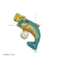 Ciondolo delfino dorato con zirconi cubici e perla bianca, dimensioni 14x22mm, peso 2.3g - Ciondolo Solo (Senza Catena) (DN260518-I)