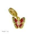 Gold-plated butterfly charm with red enamel and pavé zirconia for snake chain bracelets. - Pendant Only (Without Chain) (Butterfly Design)