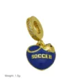 Exquisite gold-plated blue heart soccer charm pendant designed for snake bone bracelet. - Pendant Only (Without Chain) (Soccer Design)