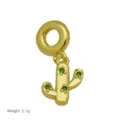 Gold plated cactus charm with green gemstone beads for snake chain charm bracelets. - Pendant Only (Without Chain) (Cactus Design)