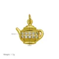 Vergoldeter Teekannen-Anhänger mit funkelnden Zirkonia Steinen, elegantes Schmuckstück. - Teekannenform (Anhänger Ohne Kette)(DN260610-G) / Gold