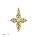 Vergoldeter Kreuzanhänger mit einer Perle in der Mitte und funkelnden Zirkoniasteinen. - Blumenkreuz (Anhänger Ohne Kette)(DN260610-N) / Gold
