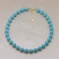 Collier de perles bleu turquoise avec perles intermédiaires dorées bijou fait main - Bleu (DN260713-F)