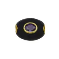 Perle ovale à grand trou, plaquée or 18K avec zirconia violet et décors en émail noir. - Pendentif Seul (Sans Chaîne) (DN260707-Q)