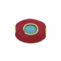 Perle d'Espacement Ovale Dorée avec Émail Rouge et Zircon Bleu pour Fabrication de Bijoux - Pendentif Seul (Sans Chaîne) (DN260707-4)