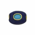 Perle intercalaire ovale en émail bleu avec pierre turquoise et finition plaquée or. - Pendentif Seul (Sans Chaîne) (DN260707-8)