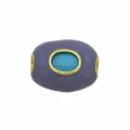 Perle ovale à grand trou avec pierre bleue et émail violet, bijou plaqué or cuivre. - Pendentif Seul (Sans Chaîne) (DN260707-10)