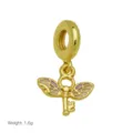 Gold tone key dangle charm with enamel wings detail, close-up view of jewelry accessory. - Pendant Only (Without Chain) (Winged Key Design)