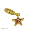 Detailed close-up of a gold-plated starfish charm pendant featuring sparkling pink pavé stones. - Pendant Only (Without Chain) (Starfish Design)