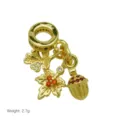 Gold autumn leaf acorn dangle charm pendant fits snake chain bracelet cubic zirconia - Pendant Only (Without Chain) (Autumn Leaves Design)
