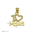 Gold plated hollow heart Mamá pendant necklace accessory with rhinestone details, 16x21mm 1.4g - Pendant Only (Without Chain) / Gold Hollow Heart MAMA (DN260333-D)