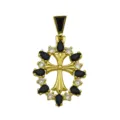 Squisito ciondolo a croce ovale bagnato in oro 18K con brillanti zirconi collana da donna - Ciondolo Ovale Croce (DN260510-K) / Solo Ciondolo (Senza Catena) / DN260510-K (Ciondolo Croce Ovale - Nero/Bianco)
