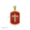 Gold plated red enamel cross pendant necklace accessory with sparkling zirconias. - Red Square Cross Pendant Only (Without Chain)