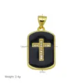 Gold plated cross pendant detail view, black enamel dog tag with sparkling stones 13x27mm - Black Square Cross Pendant Only (Without Chain)