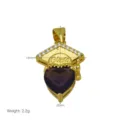 Vergoldeter 18k Doktorhut Anhänger mit Zirkonia und Herz lila Stein personalisierter Name - Lila Edelstein Doktorhut Custom Stil (DN260434-F) / Nur Anhänger