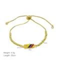 Goldener Schiebearmband mit Flaggen Anhänger Perlen und Boxkette eleganter Schmuck - Kolumbien Flagge Rechteck Stil (DB260306-C) / 25cm / 4.3g / Gold