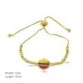 Goldfarbenes Schiebe-Kettenarmband mit runder Kolumbien-Flaggen-Emaille-Anhänger und verstellbar. - Kolumbien Rund Stil (DB260306-D) / 25cm / 4.6g / Gold