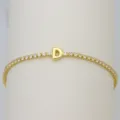 Gold tennis bracelet with letter D charm sparkling cubic zirconia stones detail view fashion jewelry - Letter D (DB260303-D)