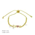 Vergoldetes Schiebe-Vierkantketten-Armband mit Buchstaben-Anhänger und verstellbarer Länge. - Buchstaben Herz Stil (DB260306-F) / 25cm / 4.0g / Gold