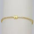 Gold-tone tennis bracelet featuring a cute bubble letter H charm with sparkling cubic zirconia. - Letter H (DB260303-H)
