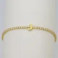 Closeup detail of gold tennis bracelet with cubic zirconia stones and cute letter charm jewelry. - Letter J (DB260303-J)