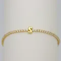 Gold tennis bracelet with sparkling cubic zirconia and a cute puffy letter S charm for women - Letter S (DB260303-S)