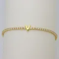 Gold-plated tennis bracelet with sparkling cubic zirconia and letter V charm for women - Letter V (DB260303-V)