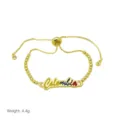 Vergoldetes verstellbares Boxketten-Armband mit bunter Kolumbien Emaille-Plakette. - Verstellbares Box Armband-Stil 1 / 25cm / 4.4g