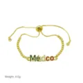 Goldfarbenes verstellbares Armband mit buntem Emaillierung Mexiko Schriftzug und Perlen. - Verstellbares Box Armband-Stil 2 / 25cm / 4.0g
