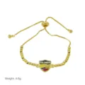 Vergoldetes Slider Armband mit Kolumbien Schild Anhänger und verstellbaren Perlenkette. - Verstellbares Box Armband-Stil 4 / 25cm / 4.6g