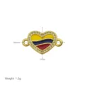 Kolumbien Flagge Herz Anhänger vergoldet Emailliert Strass Schmuckverbinder zum Basteln - Herz Flagge Strass Anhänger (DB260306-H) / Nur Anhänger (19x11mm) (Ohne Kette) / Gold