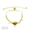 Goldfarbenes Schiebearmband mit Kolumbien Flagge Herz Anhänger und funkelnden Zirkonia Perlen. - Verstellbares Perlen EKG Herz Armband (DB260306-G) / 23cm / 4.9g