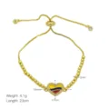 Goldenes verstellbares Armband mit kolumbianischer Flagge Herz Anhänger und Zirkonia. - Strassrahmen Herz Armband (DB260306-H) / 23cm / 4.1g