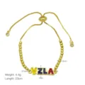 Vergoldetes verstellbares Perlenarmband mit VZLA Emaillierten Buchstaben Anhänger Modeschmuck - Venezuela Buchstaben Armband (DB260306-K) / 23cm / 4.4g