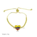 Verschiebbares Box-Kettenarmband in Gold mit Kolumbien-Flagge Emailliertem Herz-Anhänger. - Kolumbien Herz Emaille Armband (DB260306-N) / 23cm / 4.5g