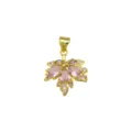 Detailed view of gold plated pink zircon maple leaf pendant, elegant jewelry accessory. - Pendant Only-Pink (DN260306-A)