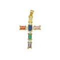Gold-plated multi-color cubic zirconia cross pendant necklace accessory detail view. - DN260310-A (Pendant Only)