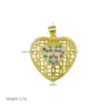 Pendente a cuore cavo placcato in oro con zirconi colorati, elegante gioiello. - Stile Cuore Traforato Zirconia (DN260307-B) / Solo Ciondolo (Senza Catena)